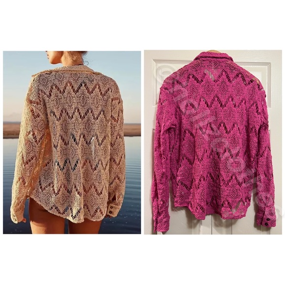 Free People NWOT Until Sundown Lace Button Down Shirt S - Picture 11 of 13